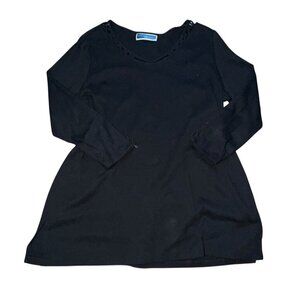 Karen Scott 3/4 Braided V-Neck Blouse-Black-Large-GUC